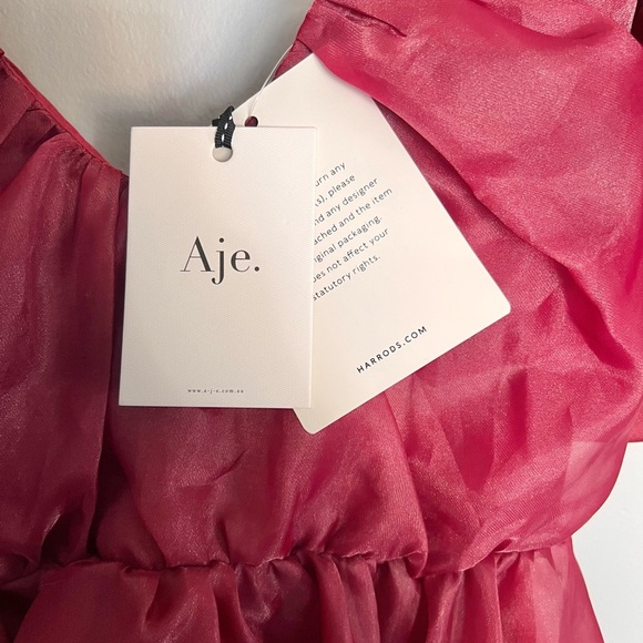 NWT Aje Gretta Tie Organza Burgundy Mini Dress Size Medium Open Back V neck - Picture 9 of 10